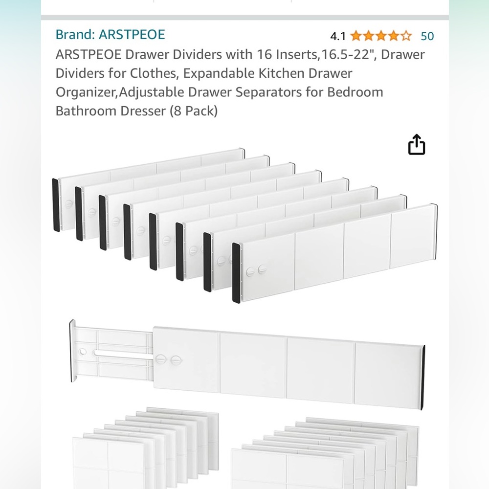 NEW in box- Drawer Dividers with 16 Inserts,16.5-22", 8 Pack